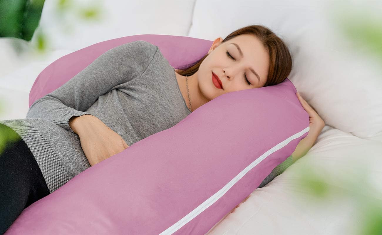 Pregnancy Pillow, Maternity Body Pillow with Velvet Cover,C Shaped for Side Sleeping, Magenta