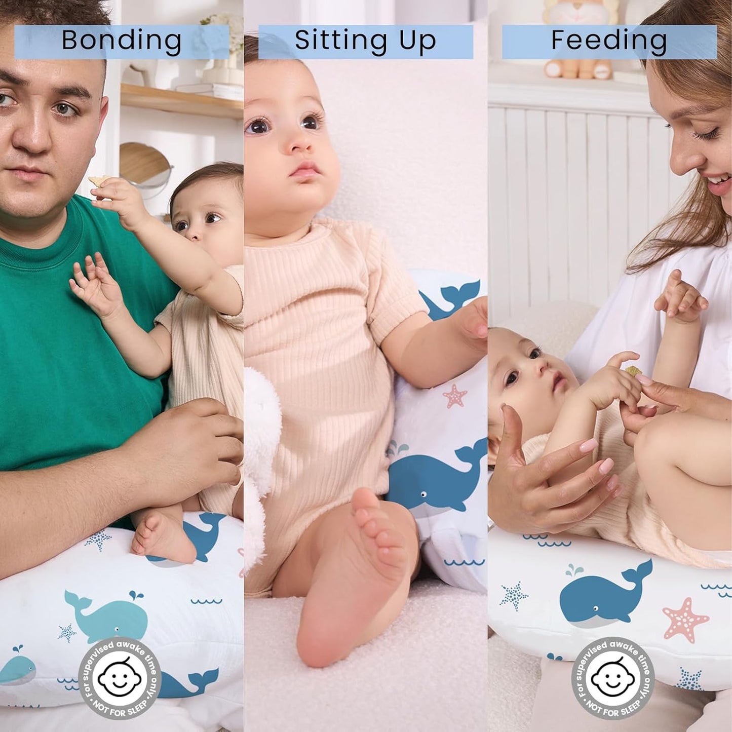 Nursing Pillow for Breastfeeding, Soft and Supportive Breastfeeding Pillow for Mom and Baby, Cute Feeding Pillow with Removable Cover for 0–12 Months, Whale