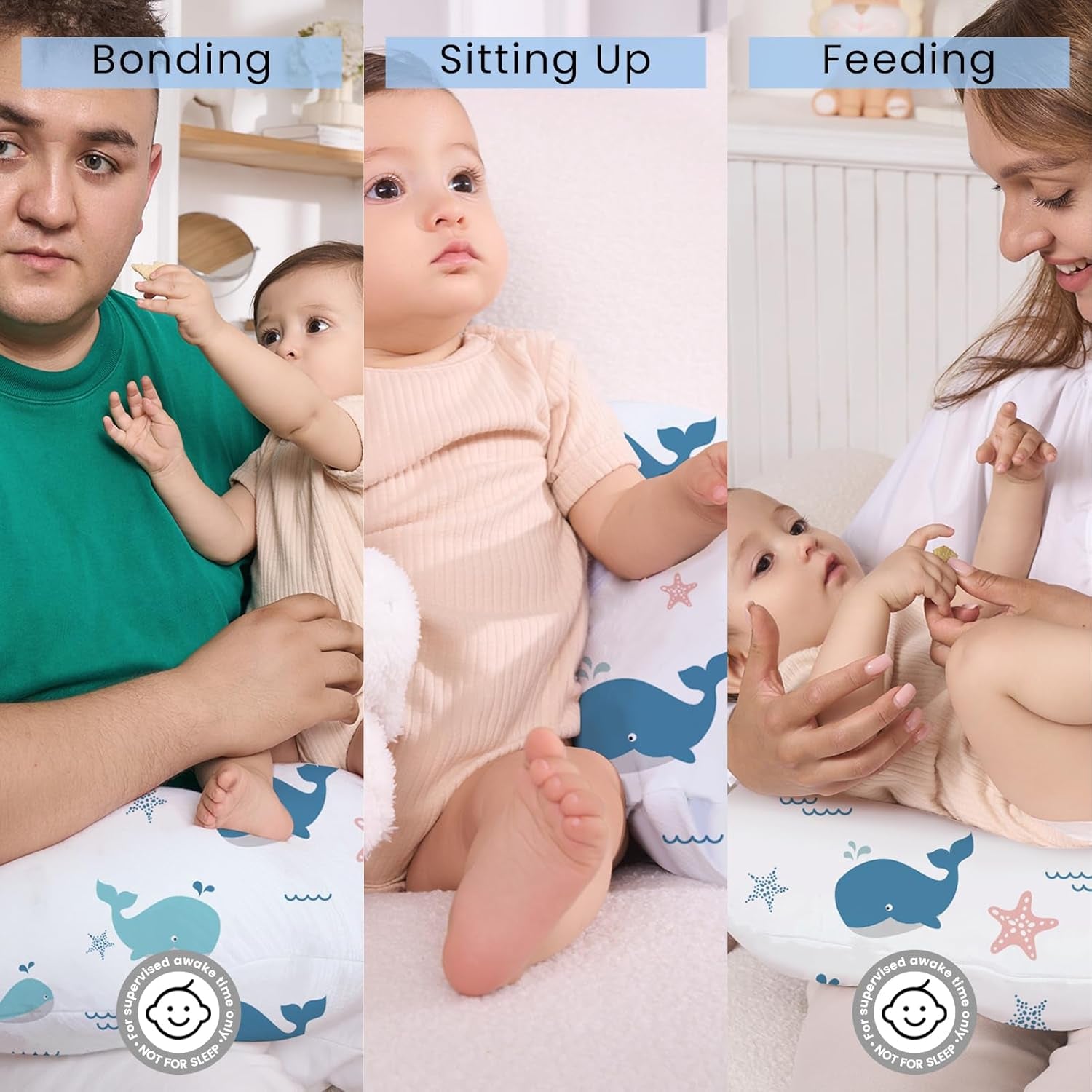 Nursing Pillow for Breastfeeding, Soft and Supportive Breastfeeding Pillow for Mom and Baby, Cute Feeding Pillow with Removable Cover for 0–12 Months, Whale