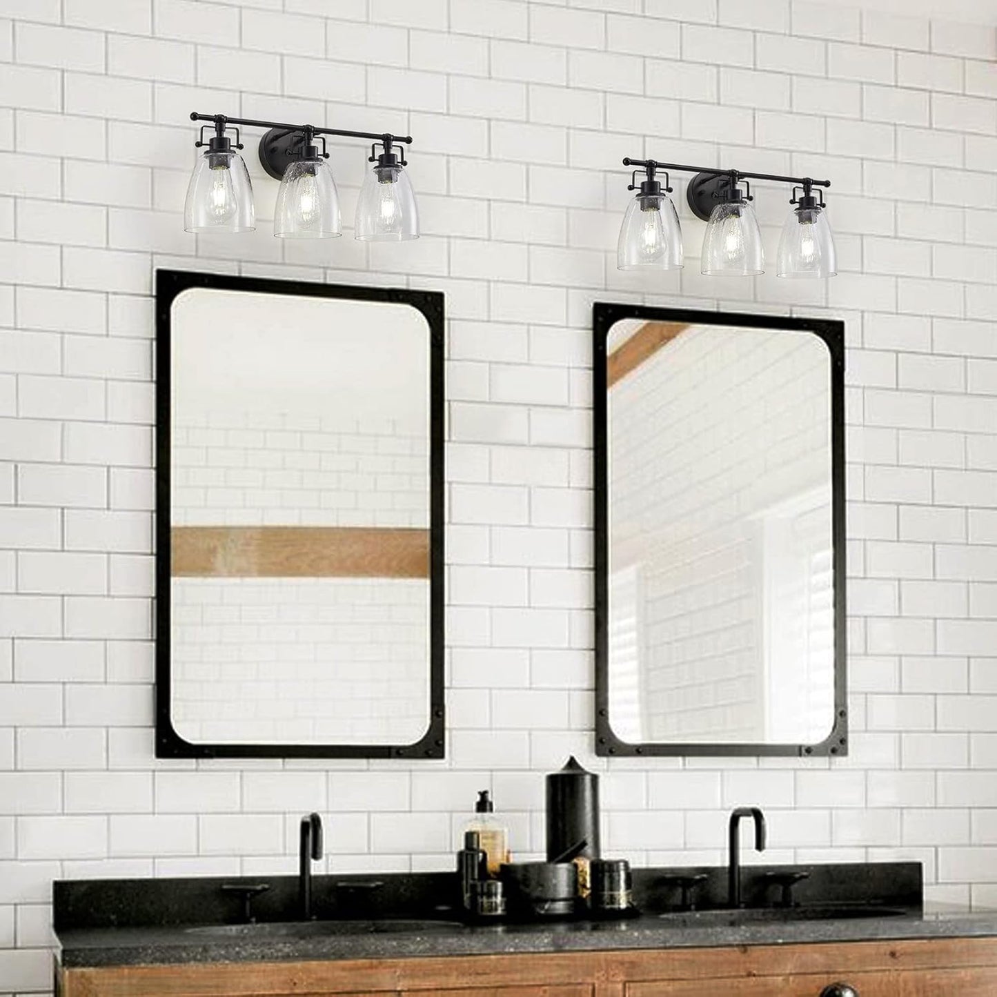 Black Bathroom Light Fixtures Modern Clear Seeded Glass Lampshade 3 Light Bathroom Vanity Lights over Mirror Black Light Fixture Bathroom Vanity Light Wall Sconce Farmhouse Vanity Light