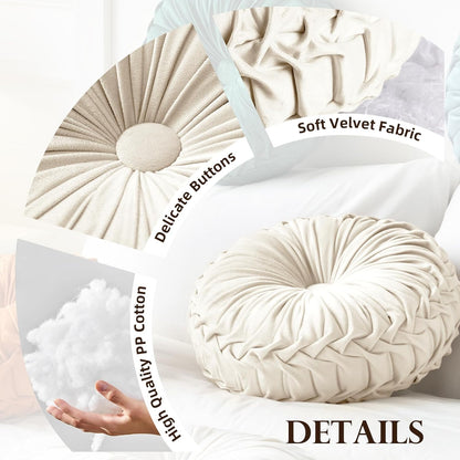 round Throw Pillow Velvet Home Decoration Pleated round Pillow Cushion for Couch Chair Bed Car Orange