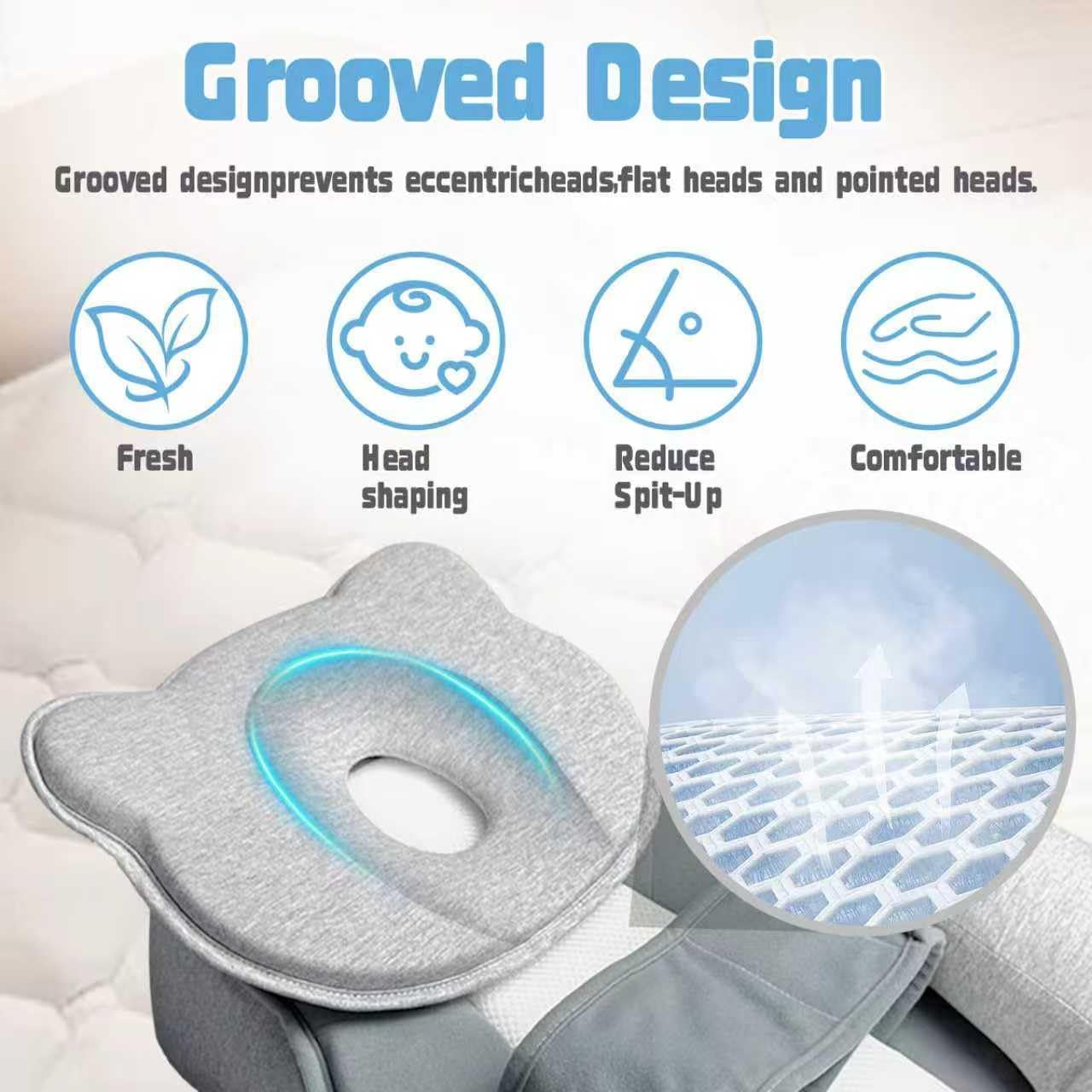 Reflux Pillow for Baby, Baby Lounger Pillow for Infant Support Cushion Reflux Breastfeeding Pillow, Babies Feeding Support Pillow for Reducing Spit-Up with Safety Strap