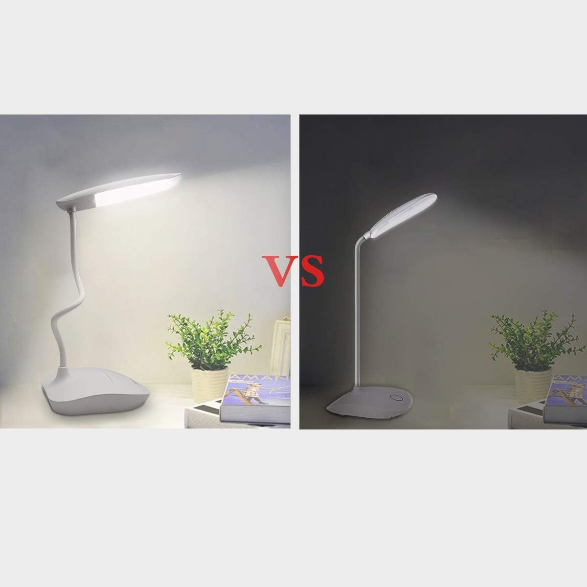 Flexible Desk Lamp Touch Dimmable Led Desk Lamp for Student Reading Bedside Night Light (Can Be Charged by Solar Panel or Android USB Cable or Power Bank) White-Single Lamp 2000Mah 5-15Hrs