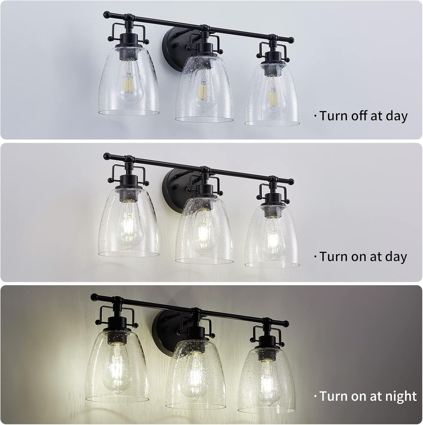 Black Bathroom Light Fixtures Modern Clear Seeded Glass Lampshade 3 Light Bathroom Vanity Lights over Mirror Black Light Fixture Bathroom Vanity Light Wall Sconce Farmhouse Vanity Light