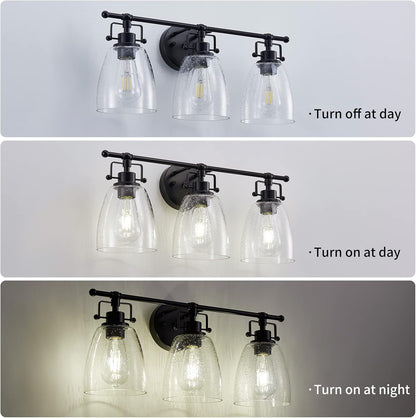 Black Bathroom Light Fixtures Modern Clear Seeded Glass Lampshade 3 Light Bathroom Vanity Lights over Mirror Black Light Fixture Bathroom Vanity Light Wall Sconce Farmhouse Vanity Light