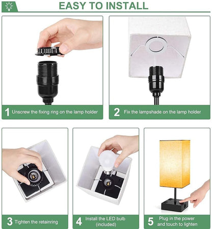 Set of 2 Touch Control Table Lamps,2 USB Ports,2 AC Outlet,3 Way Dimmable Modern Bedside Nightstand Lamp with Fabric Shade,For Living Room Bedroom Hotel,Led Bulb Included(2 Pack)