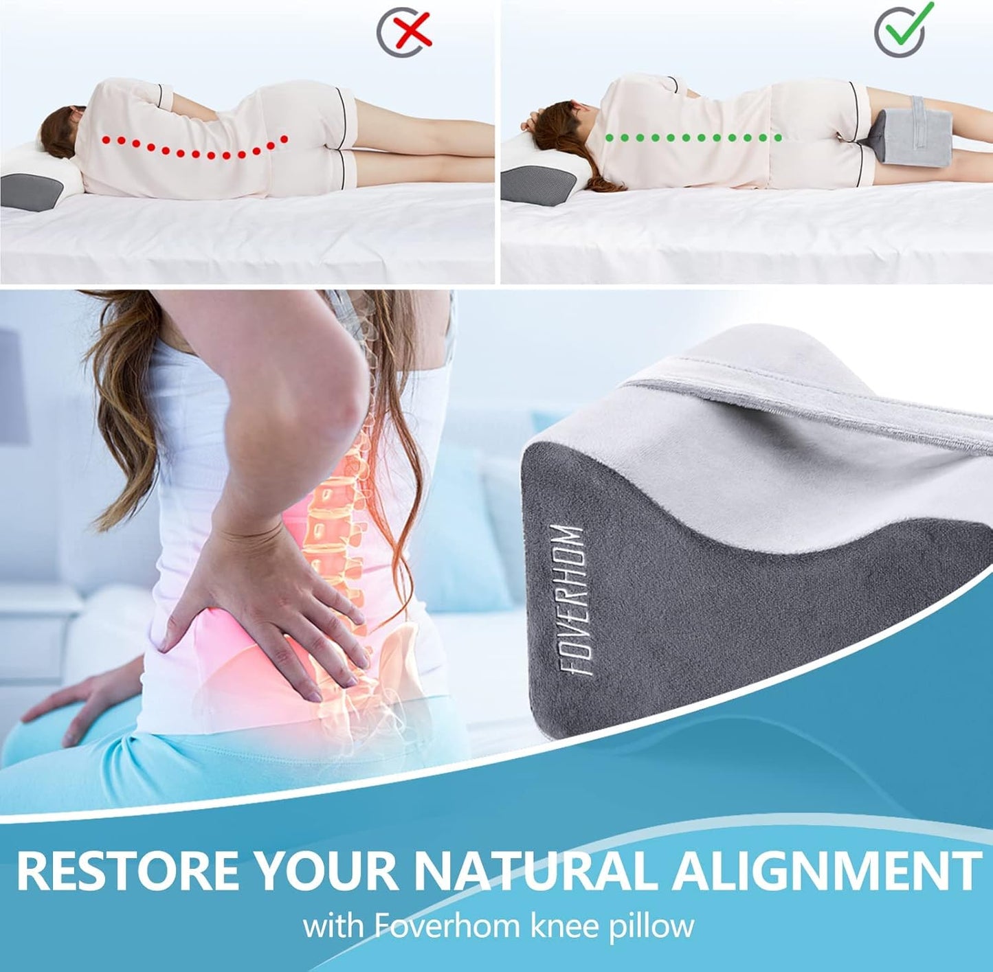 Memory Foam Knee Pillow,Orthopedic Leg Pillow for Sciatica Relief,Back Pain, Pregnancy, Leg Pain, Hip Pain and Sciatica Relief, Grey