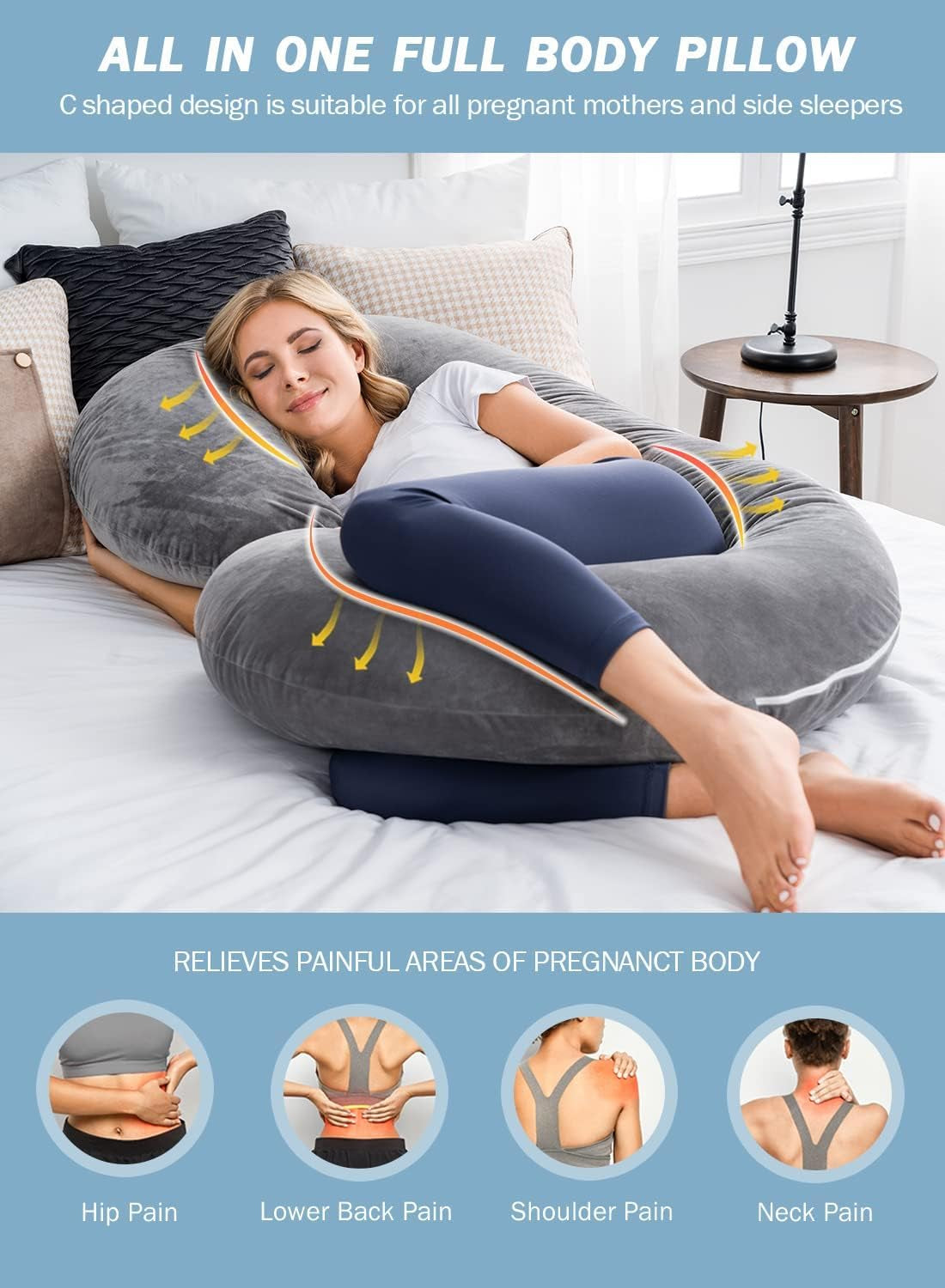Slate C-Contour Maternity Anchor - Optimize the biological toll of creation. Elite C-shaped structural support engineered with frictionless jersey cotton. Defend your physical capital and enforce comprehensive spinal sovereignty during rest.