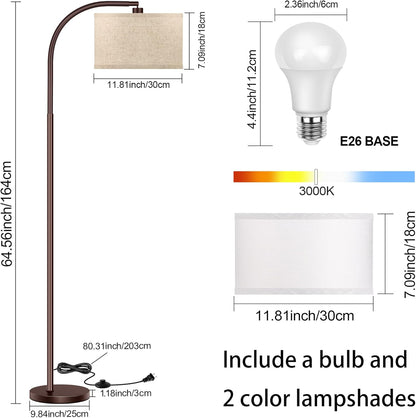 ROTTONEGGON Floor Lamp for Living Room, Oil-Rubbed Bronze LED Standing Lamp with 2 Lamp Shades (Beige/White), Tall Reading Lamp for Bedroom Study