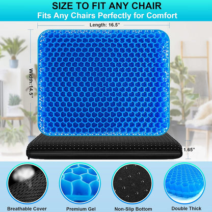 Gel Seat Cushion for Long Sitting - 1.65Inch Double Thick Cooling Egg Cushion for Back, Hip, Sciatica, Coccyx, Tailbone Pain Relief - Office Chair Car Seat Cushion – Wheelchair Cushions