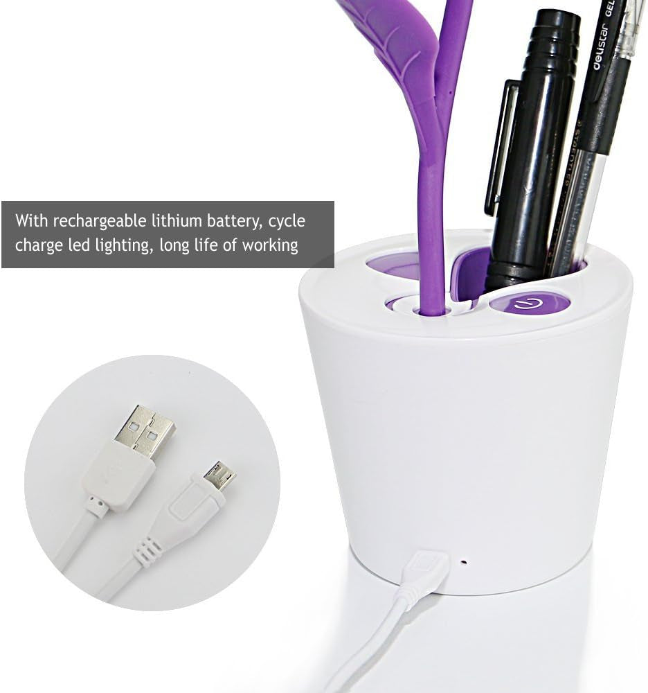Kids Desk Lamp for Rooms, Cute Desk Lamp USB Charging Desk Lamp with Pen Holder for Home Study (Purple)