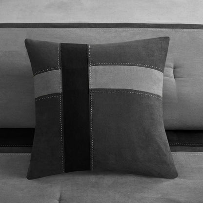 Palisades Comforter Set Modern Faux Suede Pieced Stripe Design, All Season down Alternative Cozy Bedding with Matching Shams, Decorative Pillows, Cal King(104"X92"), Black 7 Piece