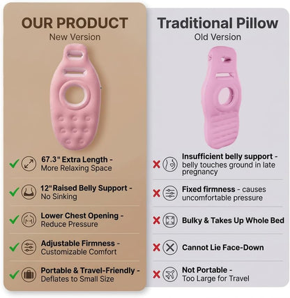 Inflatable Tummy Nest Pregnancy Pillow with Belly Hole, Belly Mattress for Pregnancy Pillow Stomach Sleepers,Maternity Pool Float,Prenatal Massage Pillow,Extra Wide&Tall,All Pregnancy Stages (Pink)