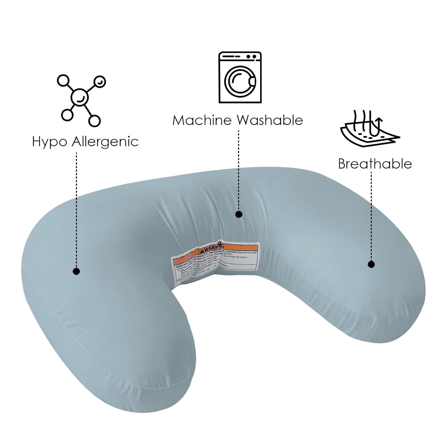 U-Shaped Nursing Pillow with Washable Cover,Blue | Ergonomic U-Shaped Breastfeeding Support Pillow for Mom and Baby, Featuring a Soft, Breathable and Washable Cover