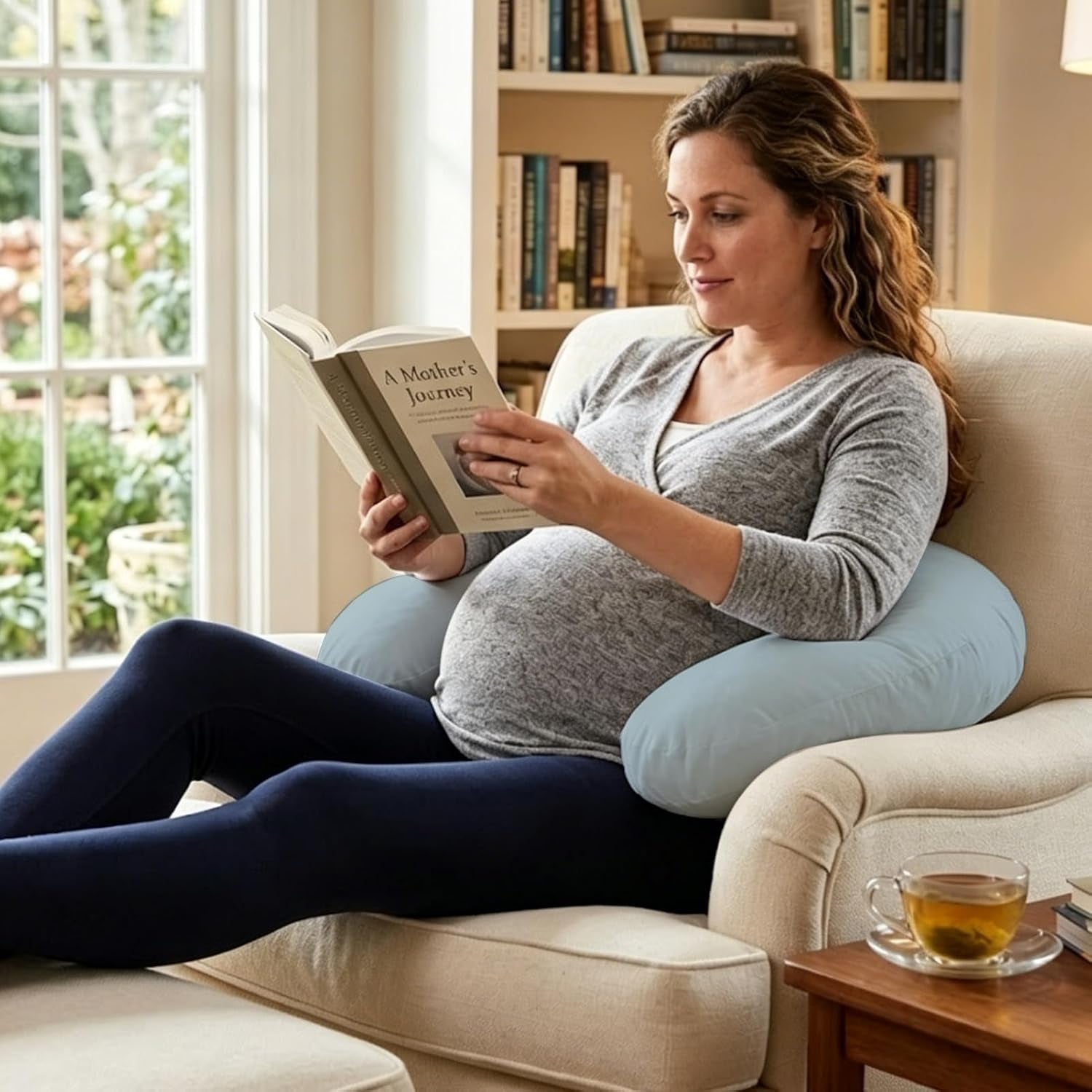 U-Shaped Nursing Pillow with Washable Cover,Blue | Ergonomic U-Shaped Breastfeeding Support Pillow for Mom and Baby, Featuring a Soft, Breathable and Washable Cover