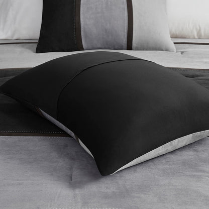 Palisades Comforter Set Modern Faux Suede Pieced Stripe Design, All Season down Alternative Cozy Bedding with Matching Shams, Decorative Pillows, Cal King(104"X92"), Black 7 Piece