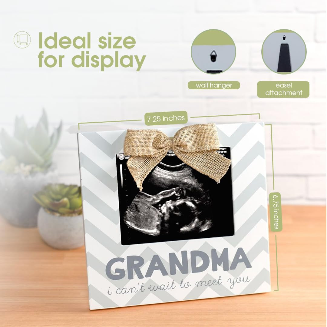 Grandma Pregnancy Announcement Sonogram Picture Frame, Ultrasound Photo Frame for New Grandparents, Ideal Pregnancy Reveal Keepsake for Grandmothers, 4X5 Photo Insert, Chevron Gray