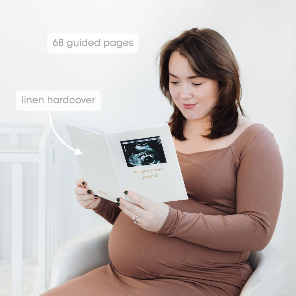 Pregnancy Journal, Linen Guided Pregnancy Memory Book with Sonogram Photo Insert, Beige