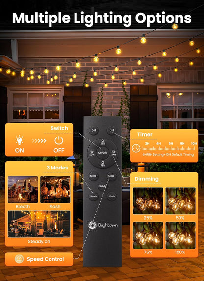 38FT 16LED Solar String Lights Outdoor with Remote & USB Port, Shatterproof Bulbs, Dimmable & Timable, 3 Modes, Patio Lights with Mount Clips for Backyard Garden Decor - Last for 36+Hrs
