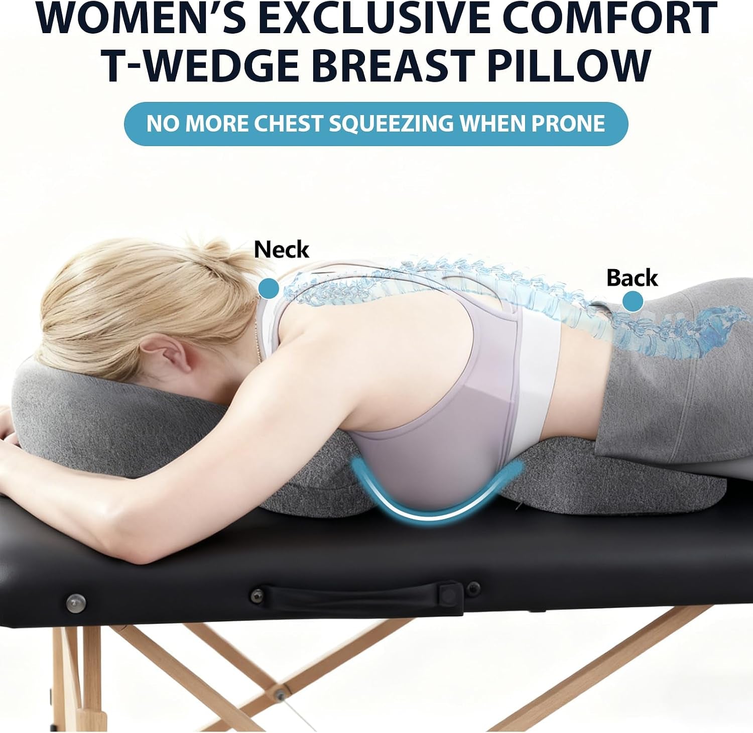 Breast Pillow and Face down Pillow Massage Set, Memory Foam Breast and Neck Cushion for Bed Massage, Women'S Sleeping Chest Bolster for Home SPA, Dark Gray