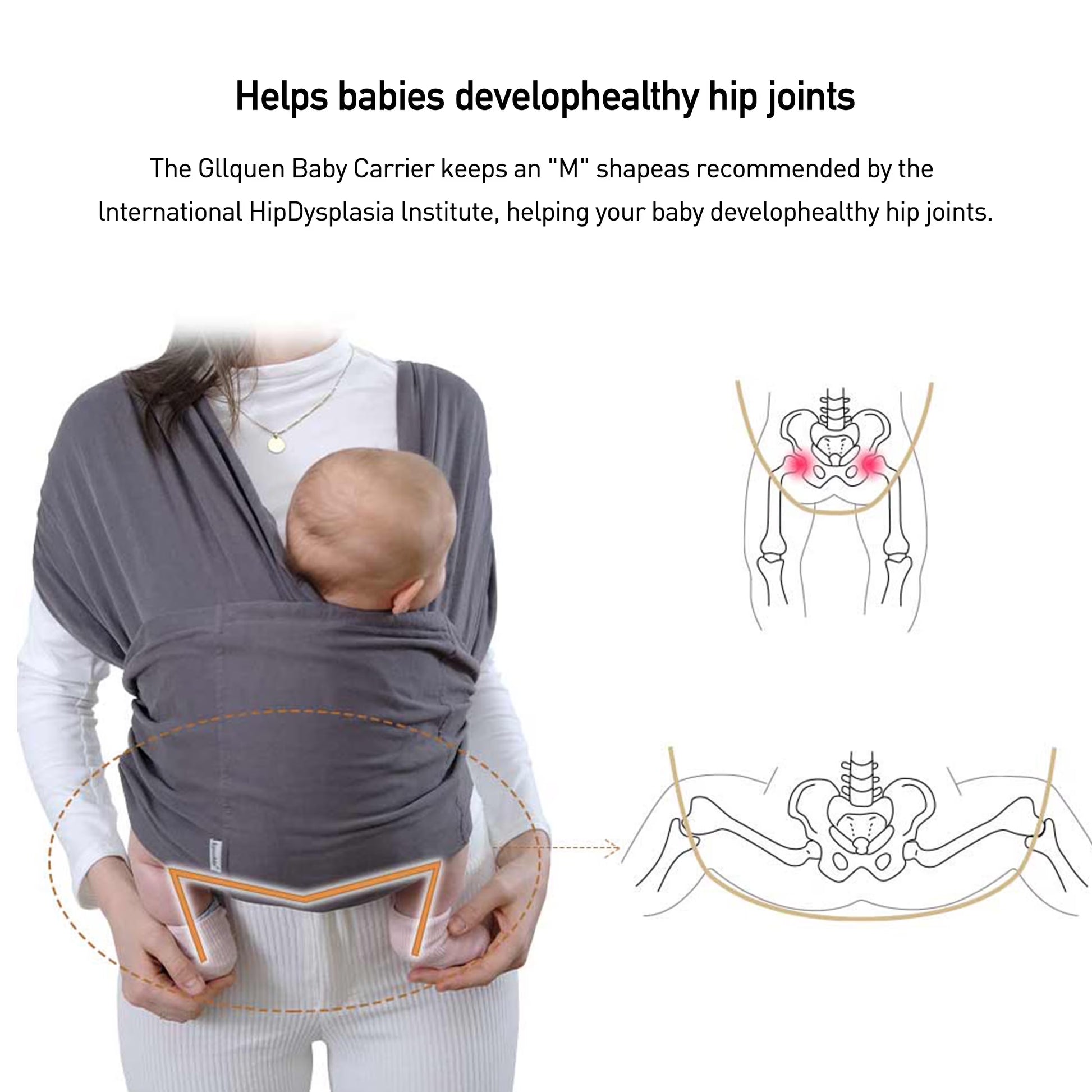 Gllquen Baby Wrap Carriers Organic Cotton Slings, for Toddlers, Infant, Newborn 35 Lbs, Dark Gray