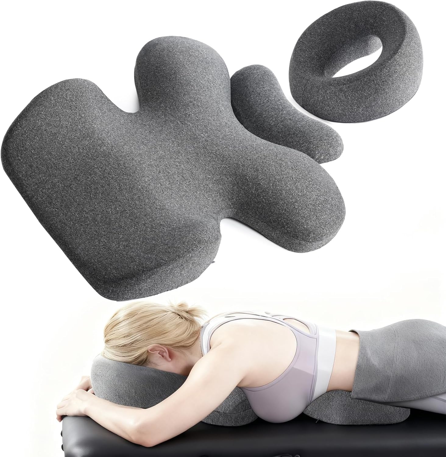 Breast Pillow and Face down Pillow Massage Set, Memory Foam Breast and Neck Cushion for Bed Massage, Women'S Sleeping Chest Bolster for Home SPA, Dark Gray