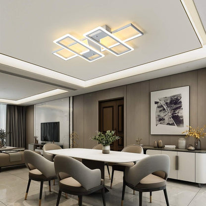 4-Square LED Flush Mount Ceiling Light, 80W Dimmable Remote, White | Modern Acrylic Flush Mount Light Fixture for Living Room, Bedroom, Dining Room & Kitchen. Remote Control Dimmable