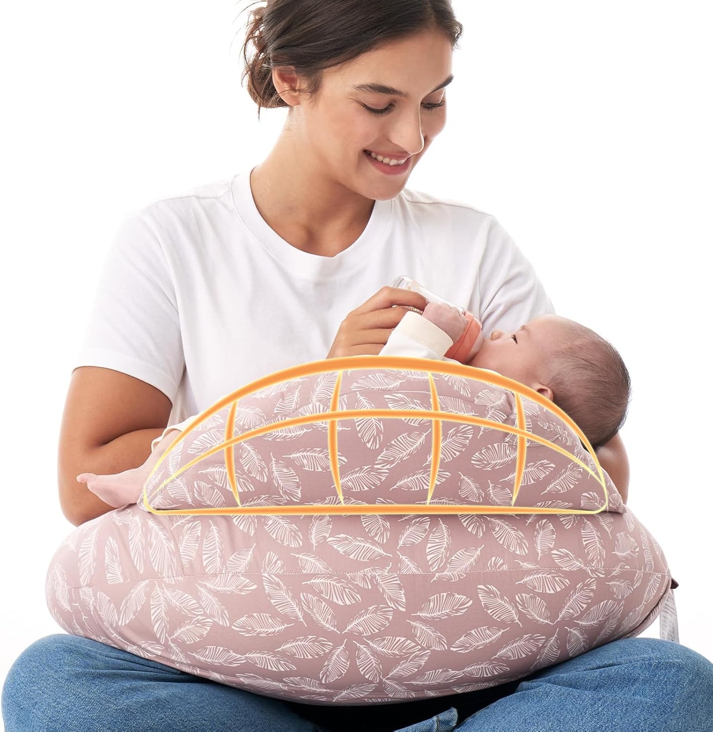 Original Nursing Pillow for Breastfeeding-Innovative Safety Guard - Wider Feeding Pillows for More Support for Mom & Baby- Easier Nursing & Hand Free- Fit for All, Removable Cotton Cover