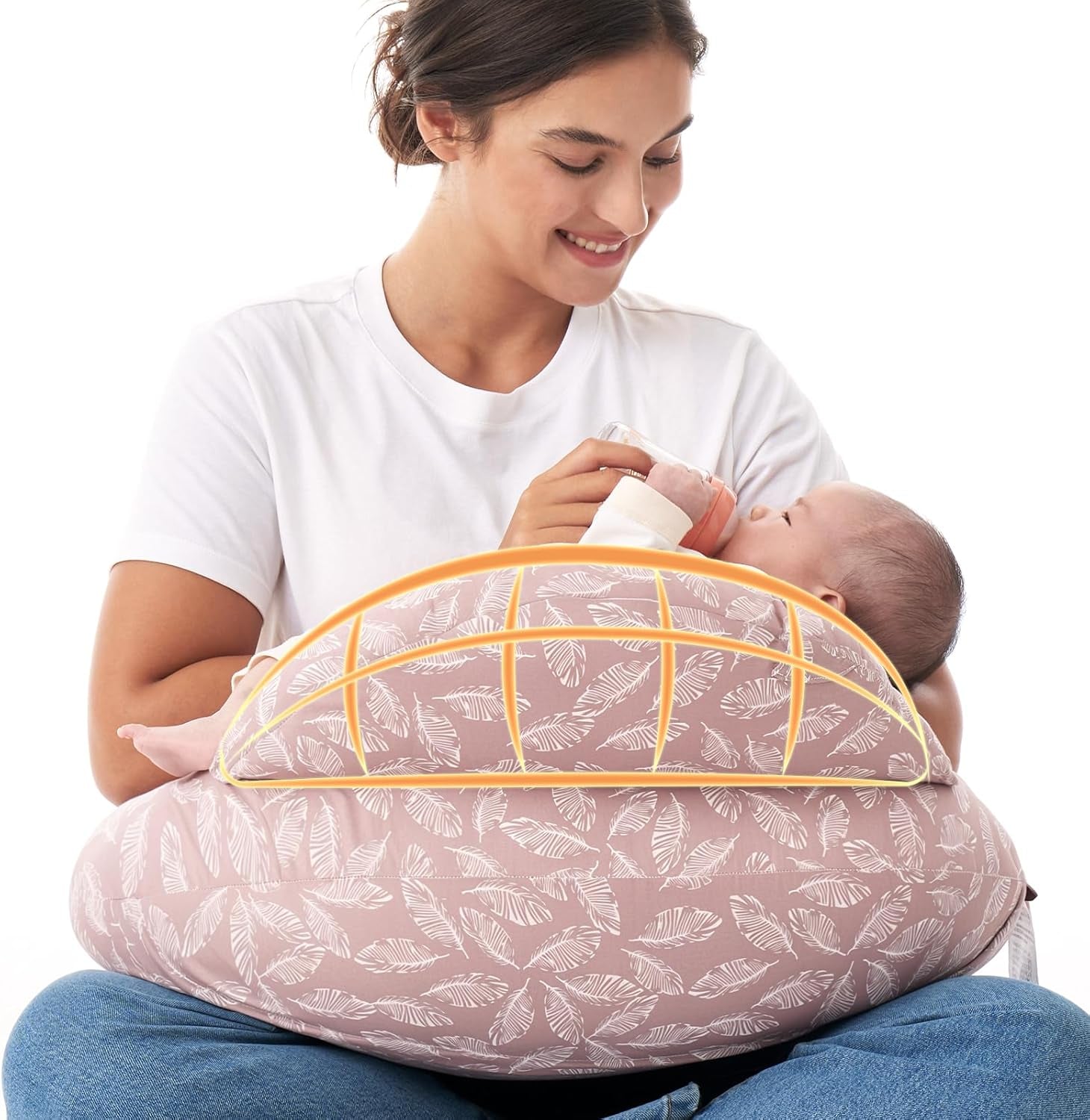 Original Nursing Pillow for Breastfeeding-Innovative Safety Guard - Wider Feeding Pillows for More Support for Mom & Baby- Easier Nursing & Hand Free- Fit for All, Removable Cotton Cover