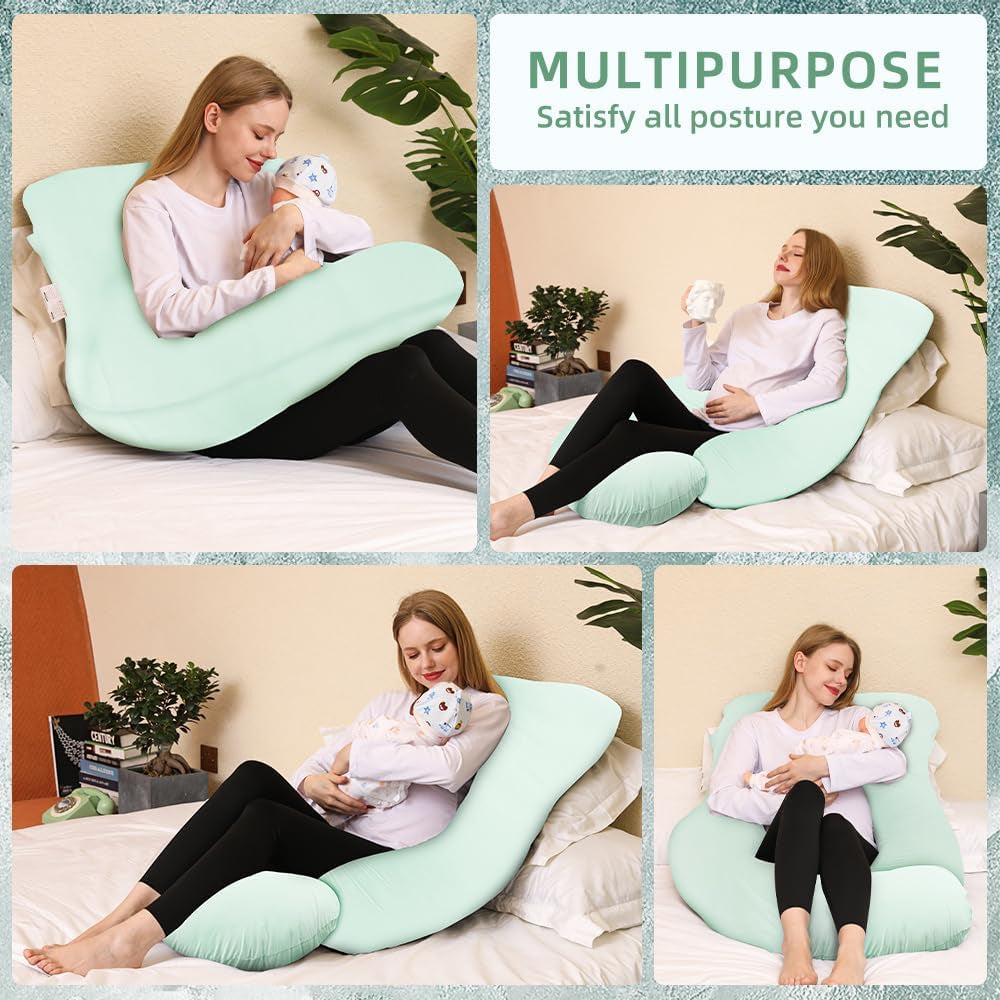 Pregnancy Pillow, Cooling Pregnancy Pillows for Sleeping,Full Body Pillow for Adult,Maternity Pillow for Pregnant Women 63 Inch, Pregnancy Must Have with Removable Cover, Mint Green