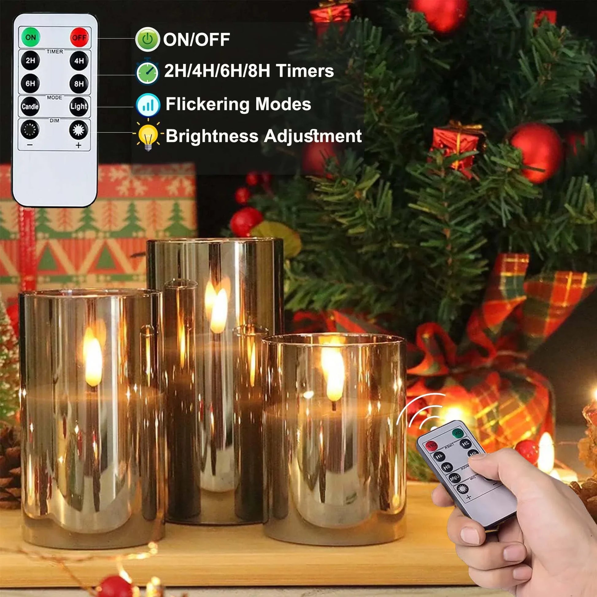 Flameless Candles Flickering with Remote and Timer,3D Wick Acrylic Electric Fake Candles, Battery Operated LED Pillar Candle-Gray 4''X5''X6''