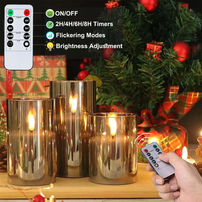 Flameless Candles Flickering with Remote and Timer,3D Wick Acrylic Electric Fake Candles, Battery Operated LED Pillar Candle-Gray 4''X5''X6''